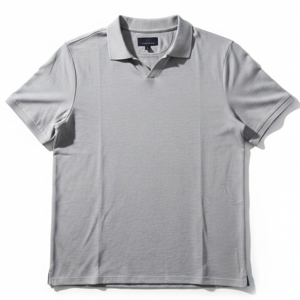 Toscano Gray Short Sleeve V-Neck, Pique Polo Shirt, Men's Large, Made‎ in Peru